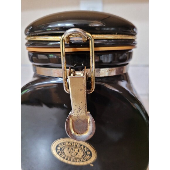 Vintage European Coffee House Collection Canister Black Ceramic Gold Trim - Picture 10 of 10